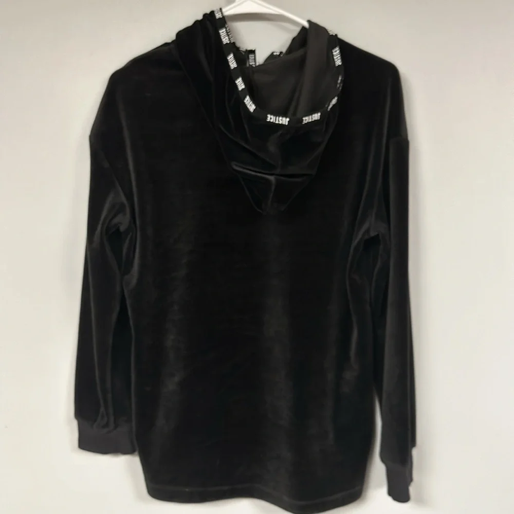 Justice Velvet velour Black Super Soft Hoodie Pullover size 14 / 16 girl EUC!